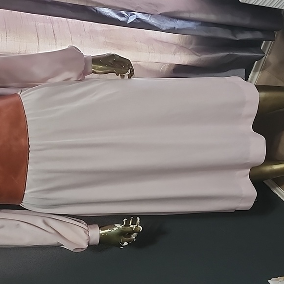 Vintage Pastel Pink Secretary Style Long Sleeve Midi Dress size S - Picture 3 of 9